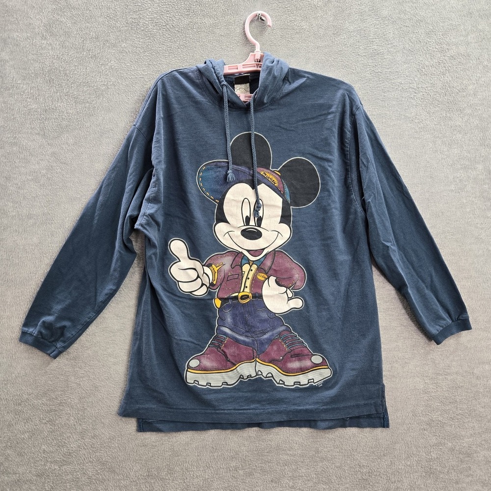 VINTAGE Mickey Unlimited Men Hoodie‎ M Blue Graphic Print Mouse 80s Hip Hop